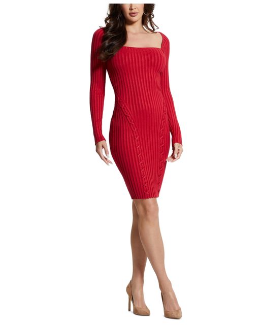 Guess Long-Sleeve Ribbed Lace-Up Sonoma Dress