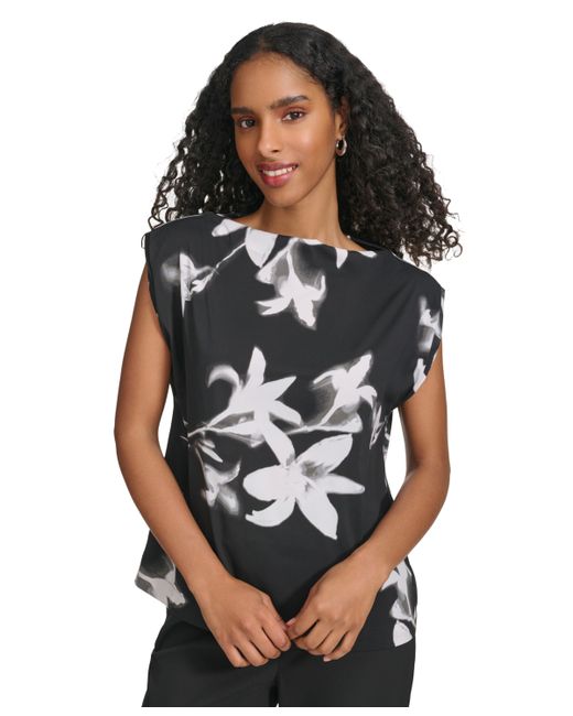 Calvin Klein Floral-Print Boat-Neck Sleeveless Top