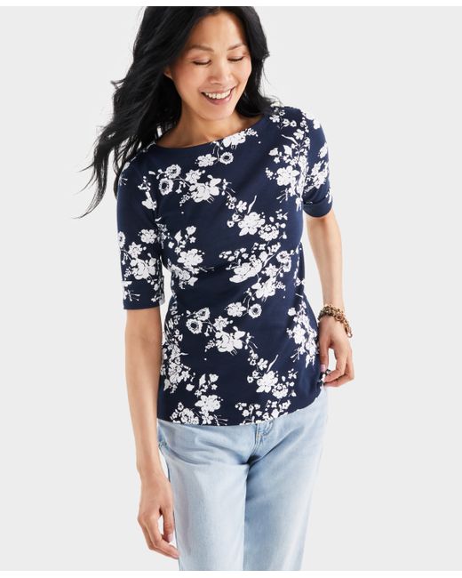 Style & Co Printed Boat-Neck Elbow-Sleeve Top Created for