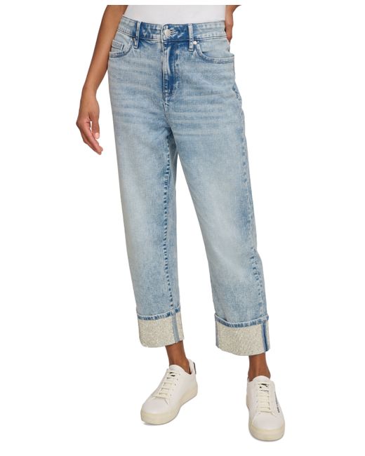 Karl Lagerfeld Crystal Cuff Straight-Leg Jeans