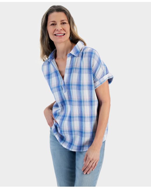 Style & Co Printed Gauze Short-Sleeve Popover Top Created for