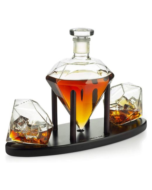 The Wine Savant Diamond Whiskey Decanter with Glasses Set of 3