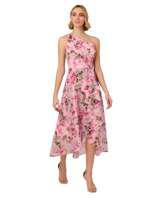 Adrianna Papell Printed One-Shoulder High-Low Dress