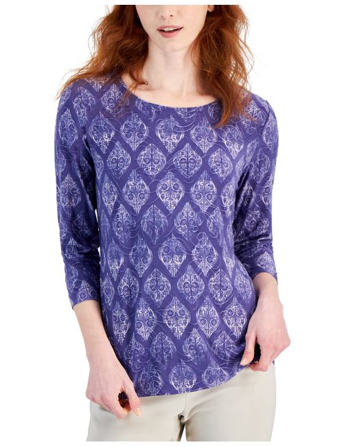 Jm Collection Jacquard-Print Knit Top Created for Macy