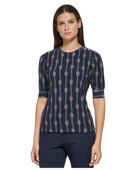 Tommy Hilfiger Knot-Print Puff-Sleeve Knit Top