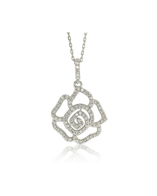 Suzy Levian New York Suzy Levian Sterling Silver Cubic Zirconia Open Mini Flower Pendant Necklace