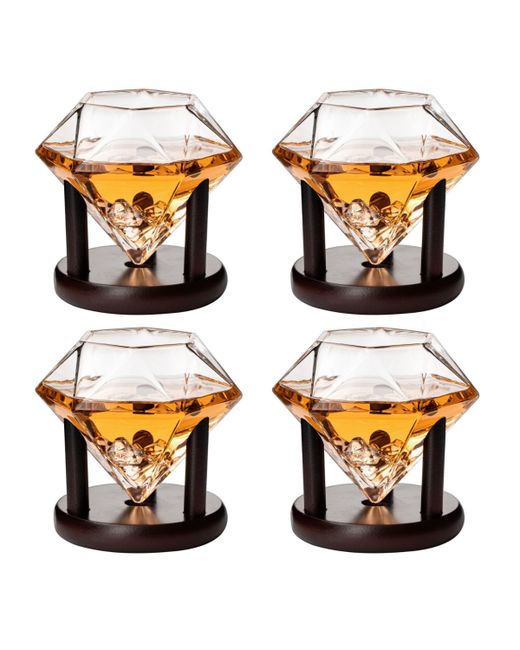 The Wine Savant Diamond Glasses Wood Stands Set of 4 10 oz
