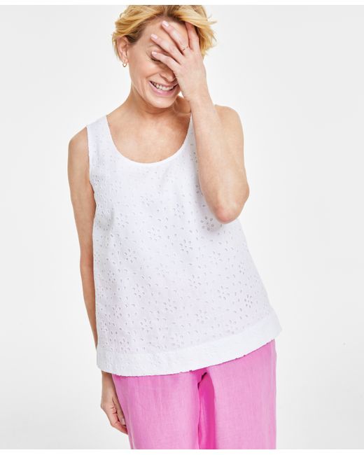 Charter Club Linen Eyelet Tank Top Created for