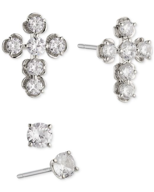 Eliot Danori Plated 2-Pc. Set Cubic Zirconia Cross Solitaire Stud Earrings Created for