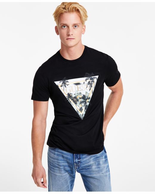 Guess Embossed Palm Tree Triangle Logo Graphic T-Shirt