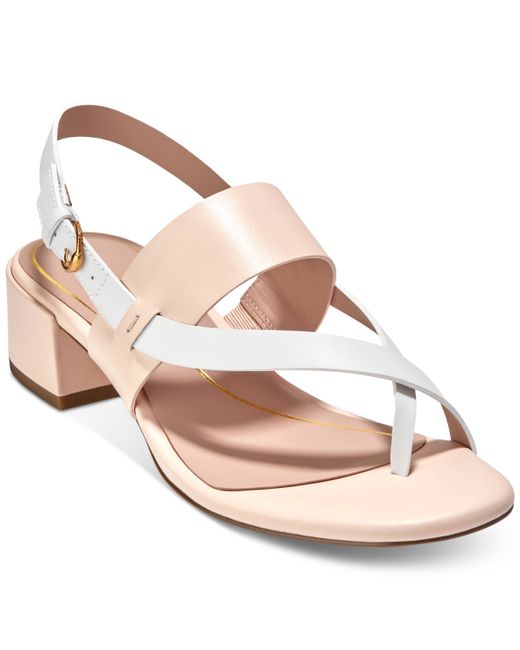 Cole Haan Anica Lux Block-Heel Dress Sandals White Leather