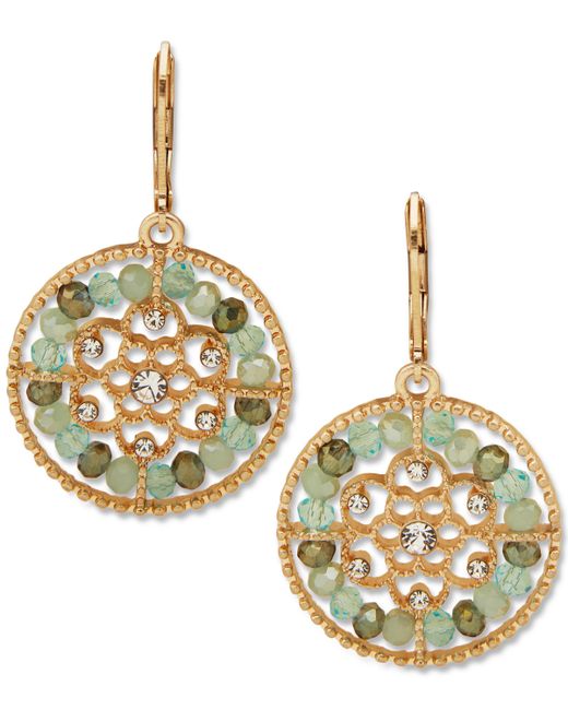 Lonna & Lilly Gold-Tone Pave Bead Flower Round Drop Earrings