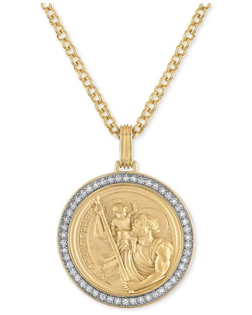 Esquire Men's Jewelry Diamond St. Christopher Medallion 22 Pendant Necklace 1/4 ct. t.w. 18k Gold-Plated Sterling Created for G