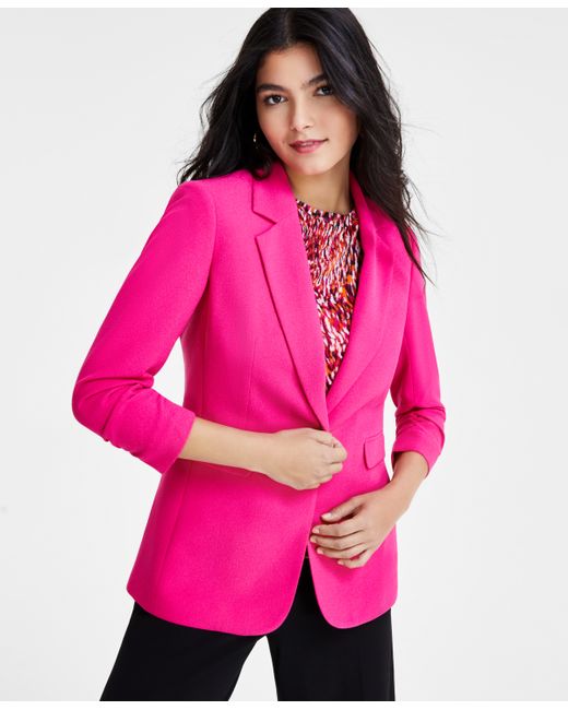 Bar III Ruched 3/4-Sleeve One-Button Blazer Created for