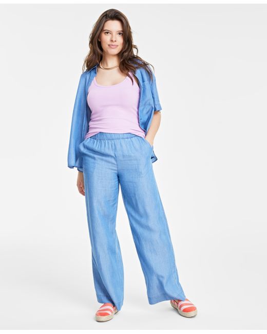 On 34th High-Rise Chambray Wide-Leg Pants Created for Macy