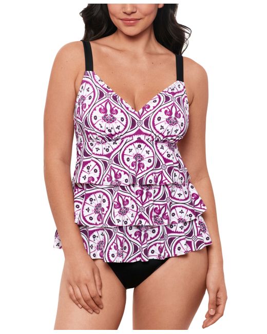 Swim Solutions Printed Tiered Fauxkini One-Piece Swimsuit Created for