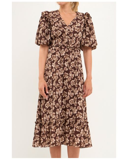 English Factory Crinked Floral Puff Sleeve Maxi Dress