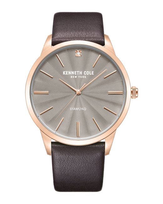 Kenneth Cole New York Quartz Genuine Diamond Accents Leather Watch 43.5mm