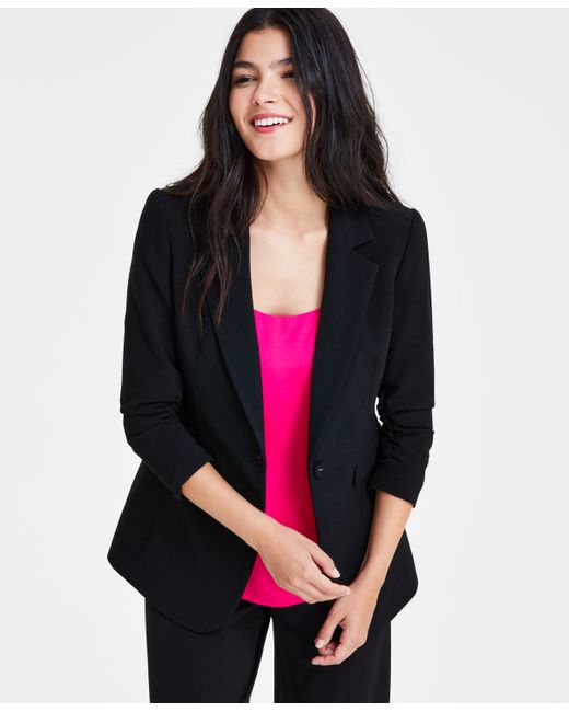 Bar III Ruched 3/4-Sleeve One-Button Blazer Created for