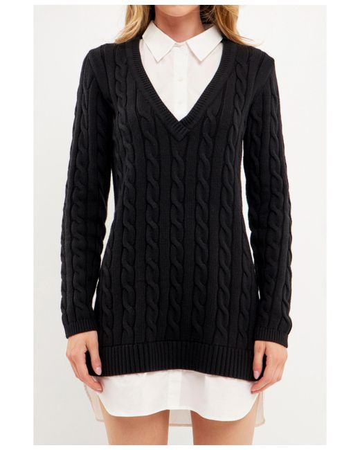 English Factory Mixed Media Cable Knit Sweater Dress