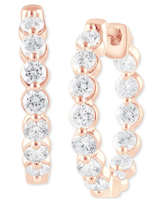 Badgley Mischka Lab Grown Diamond Bezel Out Small Hoop Earrings 2 ct. t.w. 14k White Yellow or