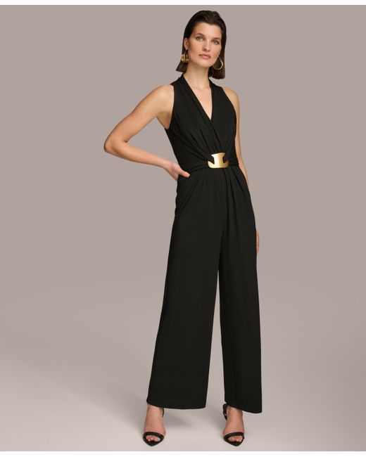 Donna Karan V-Neck Hardware Sleeveless Jumpsuit