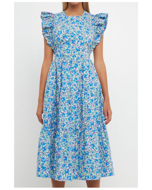 English Factory Floral Back Cut-out Midi Dress