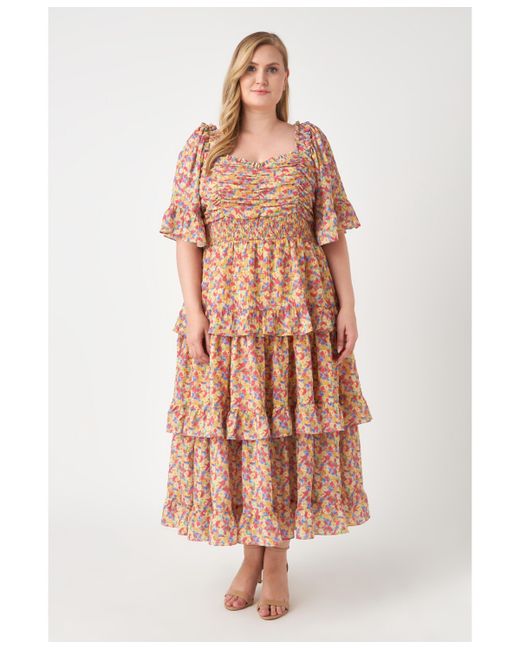 English Factory Plus Floral Smocked Ruffle Tiered Maxi Dress