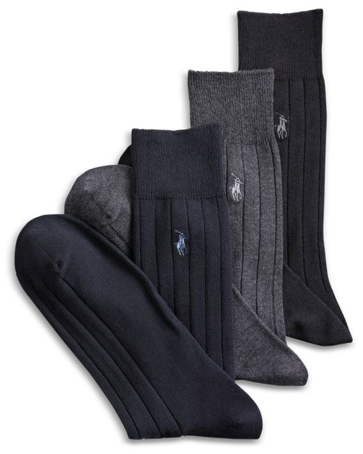 Polo Ralph Lauren 3-Pack Cotton Rib Extended Casual Socks Charcoal/Navy