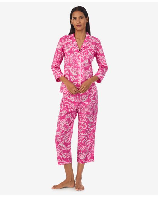 Lauren Ralph Lauren 3/4-Sleeve Cropped Pant Pajama Set