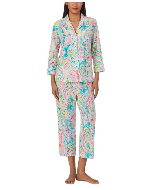 Lauren Ralph Lauren 3/4-Sleeve Cropped Pant Pajama Set