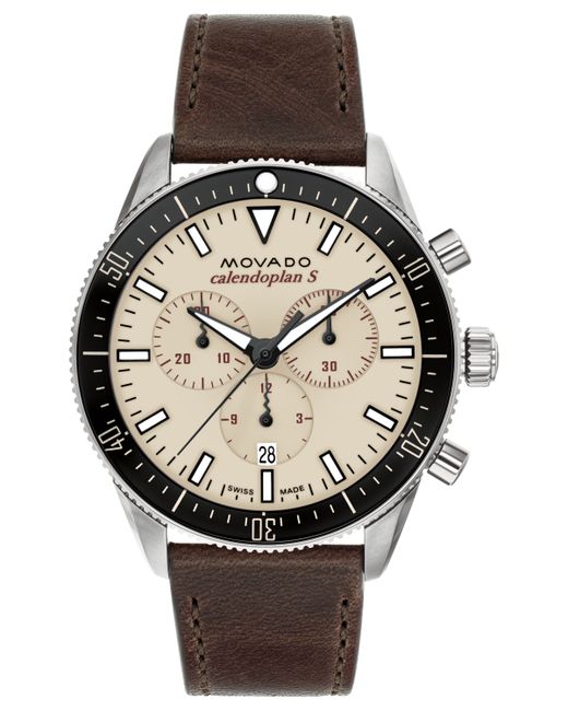 Movado Swiss Chronograph Calendoplan S Cognac Leather Strap Watch 42mm