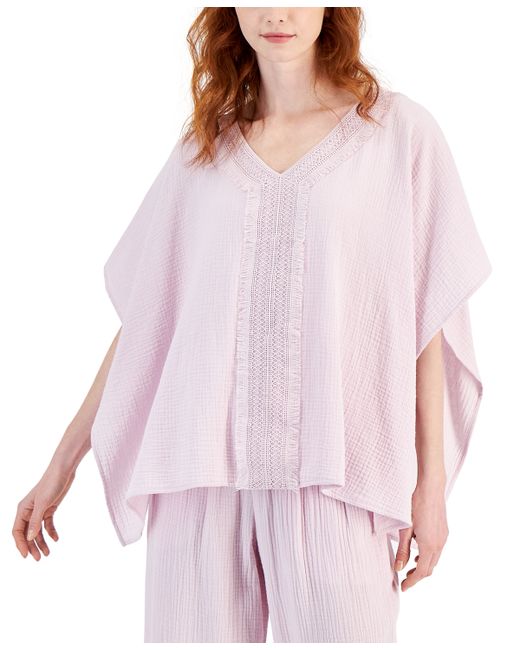 Jm Collection Lace-Trim V-Neck Gauze Poncho Top Created for
