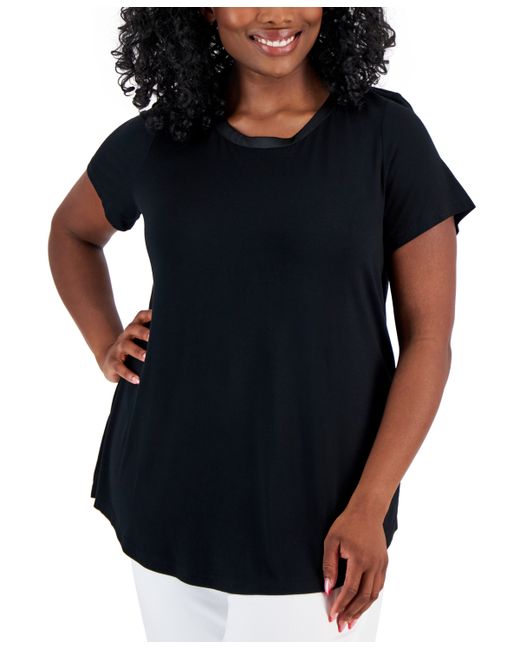 Jm Collection Plus Satin Trim Neck Short-Sleeve Top Created for