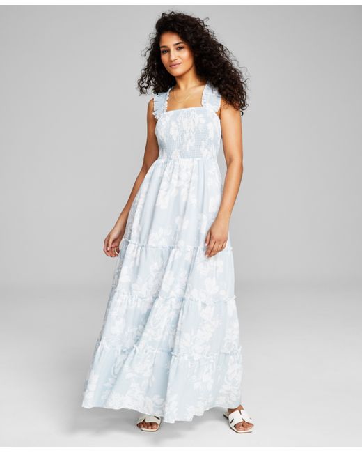 And Now This Printed Smocked Sleeveless Tiered Maxi Dress