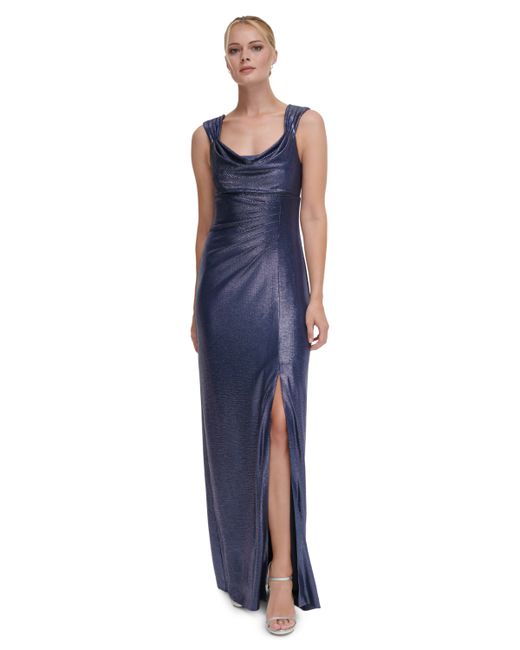 Dkny Metallic Ruched Cowlneck Gown