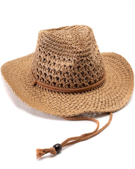 Vince Camuto Crochet Straw Cowboy Hat with Chin Strap