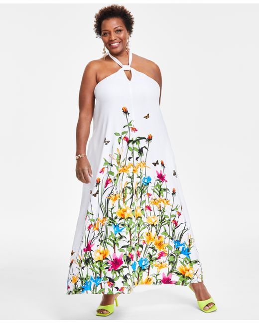 I.N.C. International Concepts Plus Linen-Blend Print Maxi Dress Created for