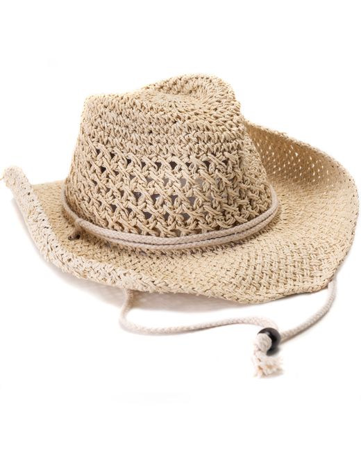 Vince Camuto Crochet Straw Cowboy Hat with Chin Strap