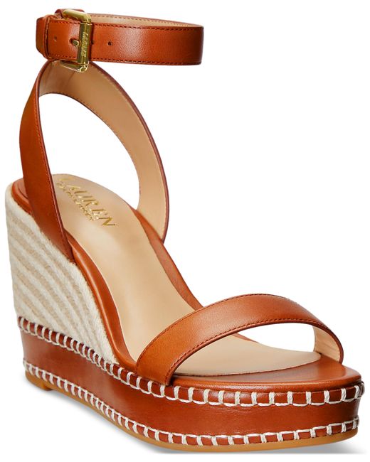 Lauren Ralph Lauren Hilarie Ankle-Strap Espadrille Platform Wedge Sandals Natural