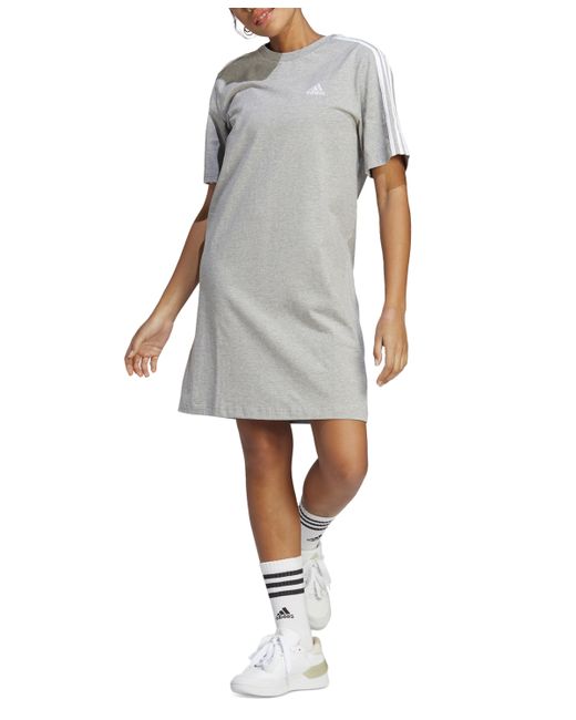 Adidas Active Essentials 3-Stripes Single Jersey Boyfriend Tee Dress white