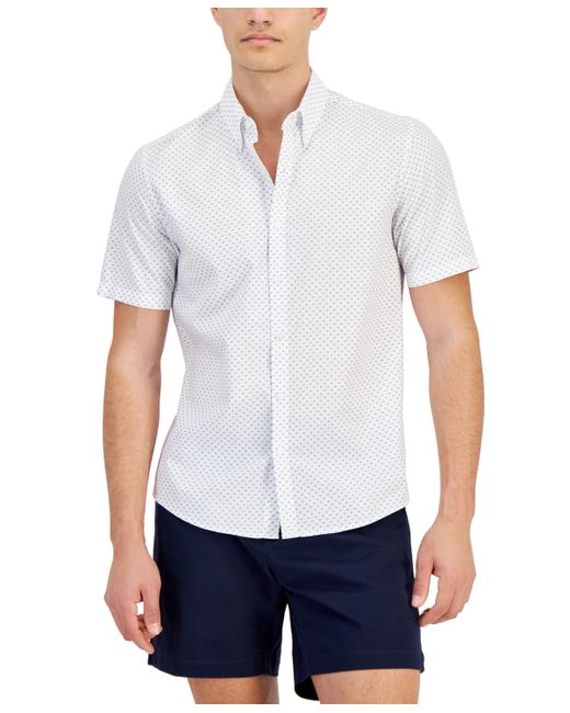 Michael Kors Slim-Fit Stretch Textured Geo-Print Button-Down Shirt
