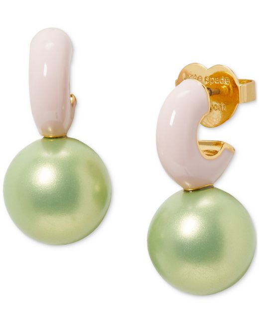 Kate Spade New York Gold-Tone Imitation Pearl Charm Pave Huggie Hoop Earrings