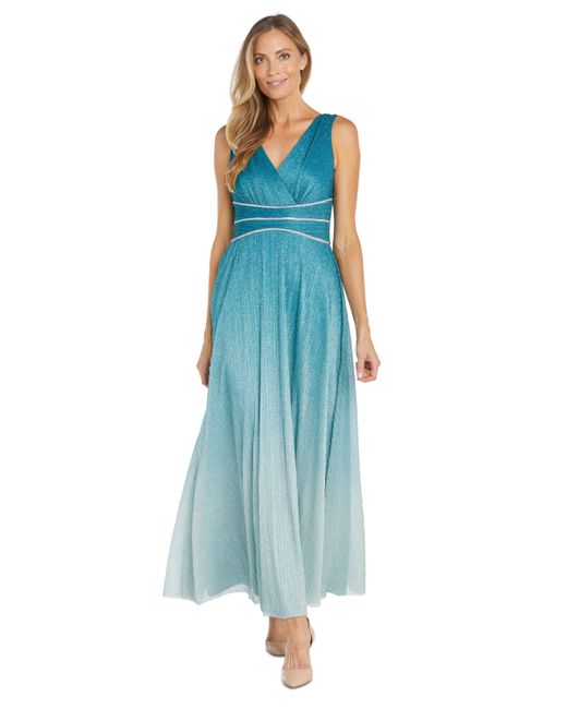 R & M Richards Embellished Ombre Metallic Gown