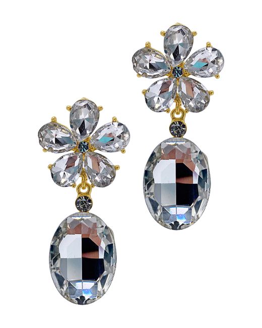 Adornia 14K Gold-Tone Plated Crystal Clear Flower Drop Earrings