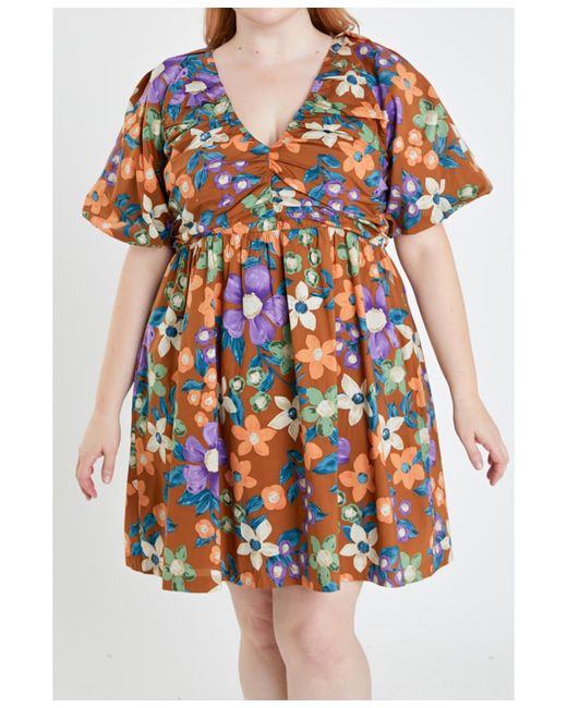English Factory Plus Floral Puffy Sleeve Mini Dress
