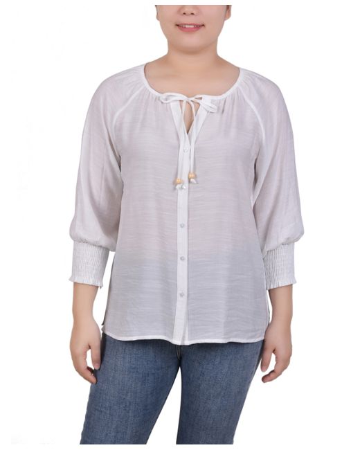 Ny Collection 3/4 Sleeve Button Front Blouse