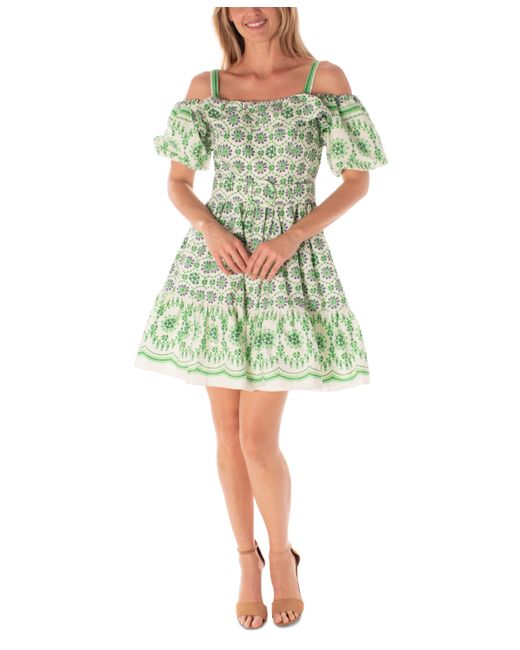 Maison Tara Printed Off-The-Shoulder Dress Green