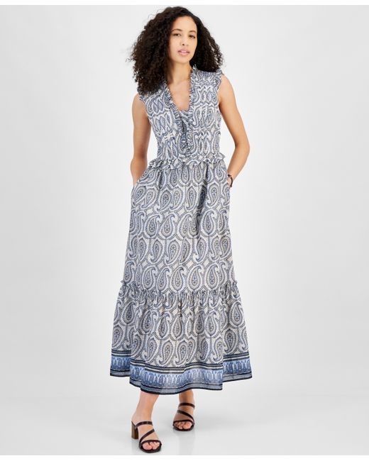 Tommy Hilfiger Printed Cotton Sleeveless Midi Dress
