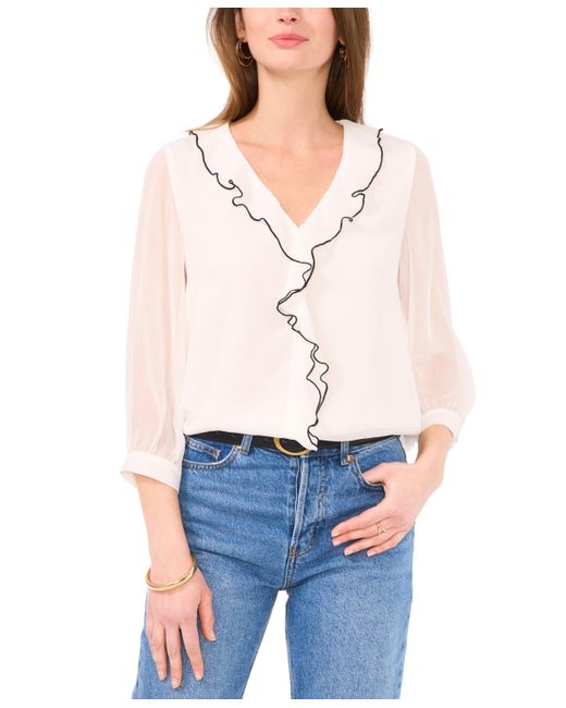 Vince Camuto Ruffled Piping 3/4-Sleeve Relaxed Blouse